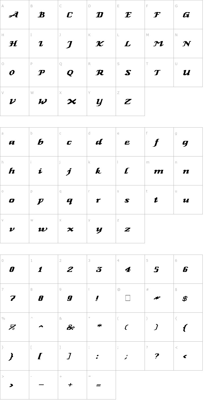 Character Map GenoaItalic Wd Normal Font