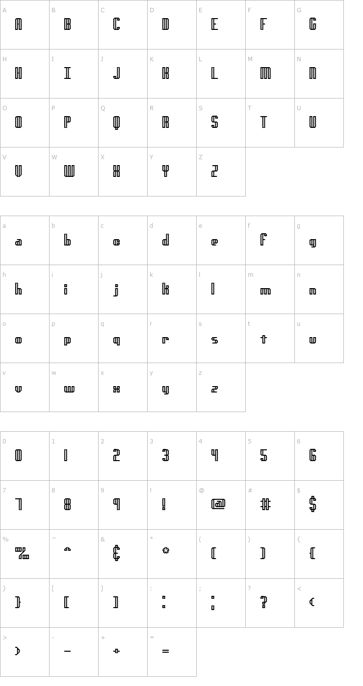 Character Map genotype H BRK Font