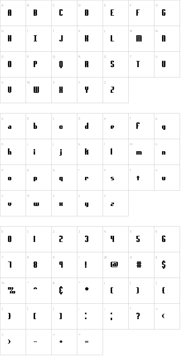 Character Map genotype S BRK Font
