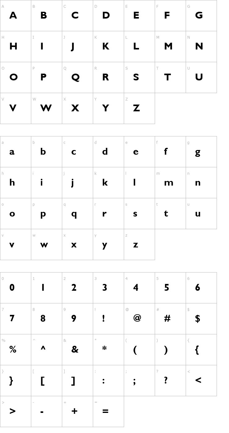 Character Map Gentle Sans Bold Font