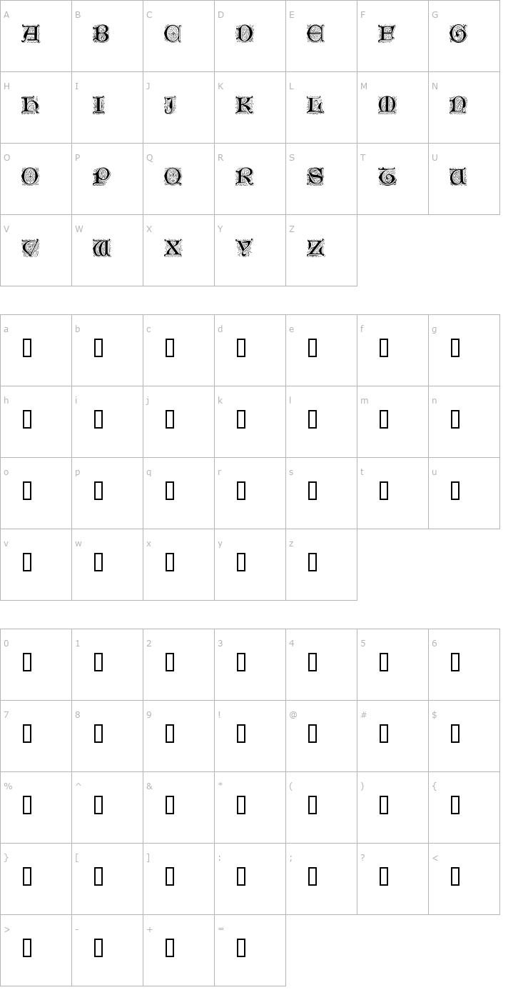 Character Map Genzsch Initials Font