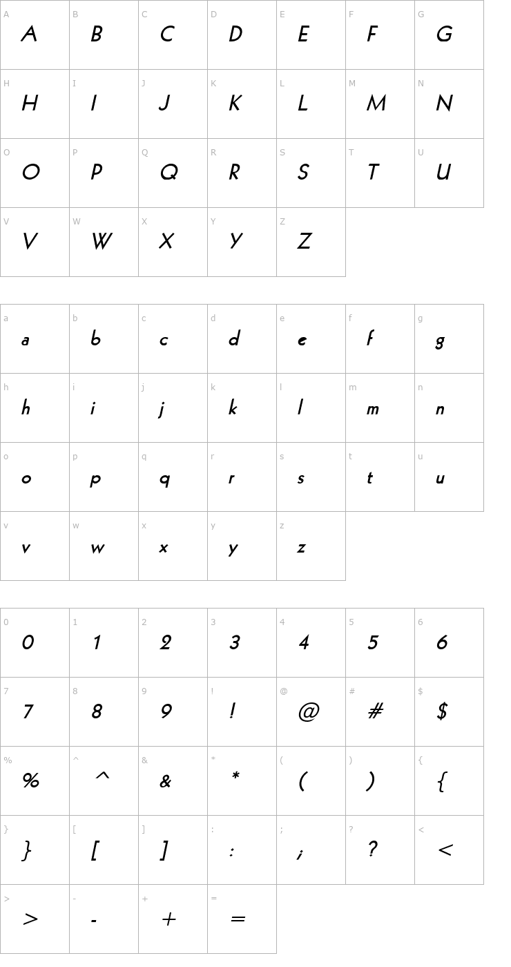 Character Map Geo 112 Bold Italic Font