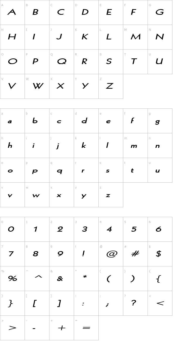 Character Map Geo 112 Extended Bold Italic Font