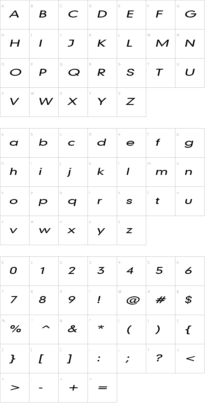 Character Map Geo 579 Extended Italic Font