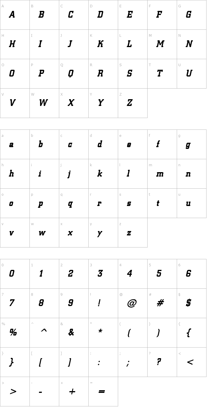 Character Map Geo 957 Bold Italic Font