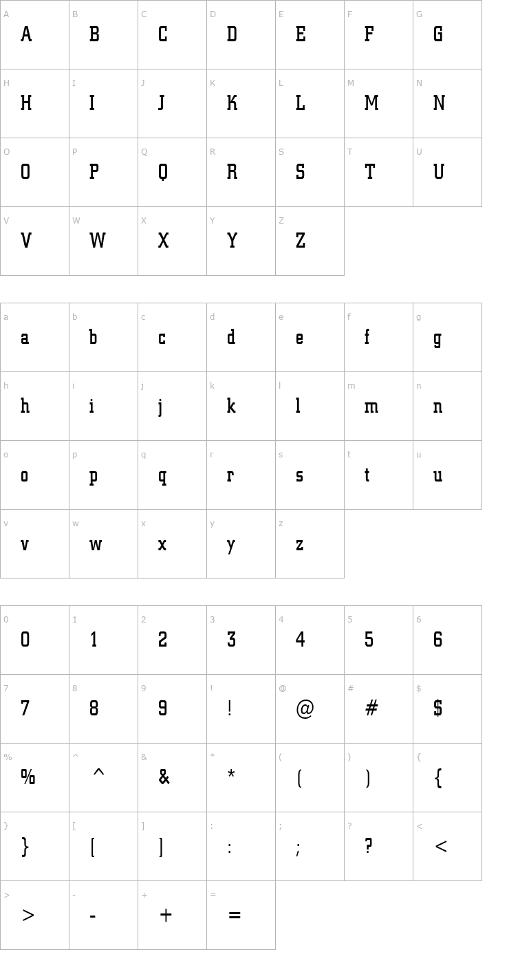 Character Map Geo 957 Condensed Normal Font