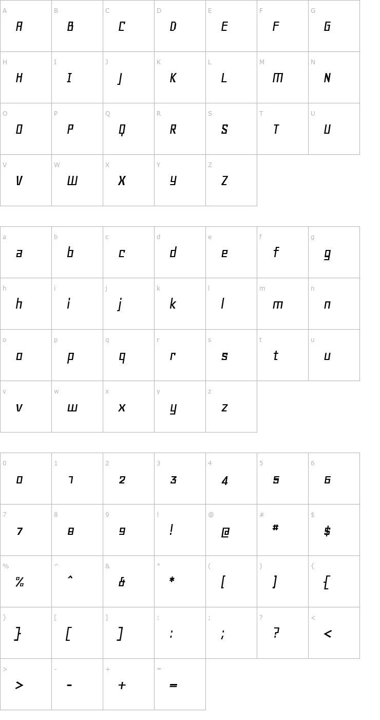 Character Map Geo Oblique Font