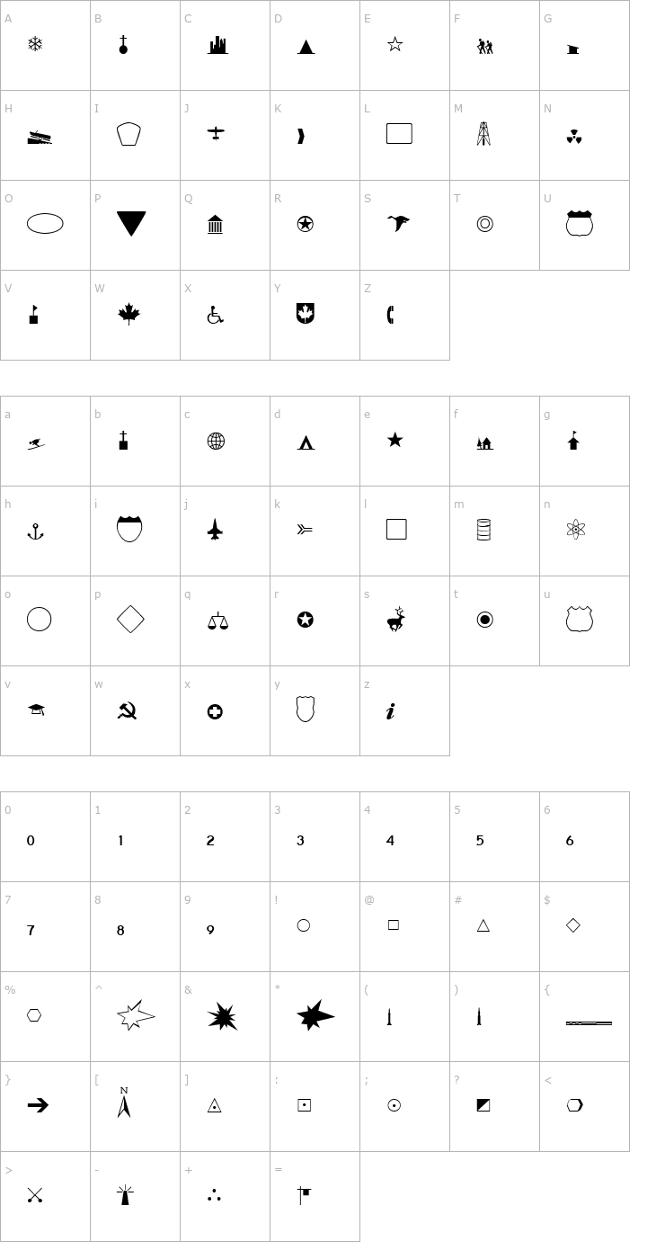 Character Map Geographical-Regular Font