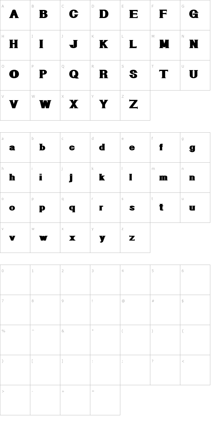 Character Map Geometric Serif PW Font