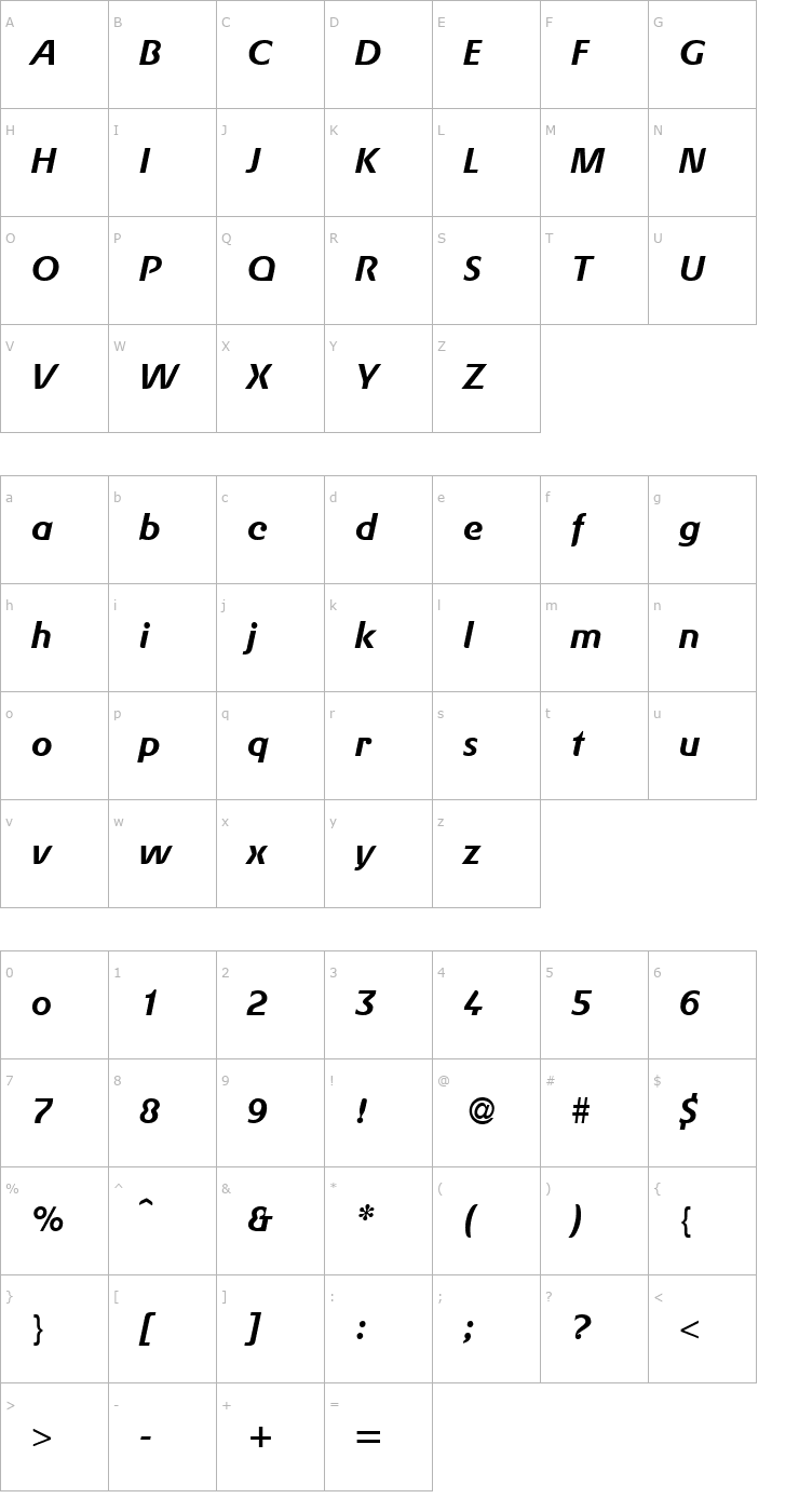 Character Map Gerling-RegularItalic Font