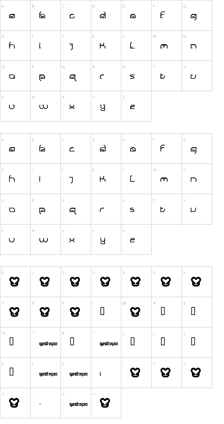 Character Map gestapo001 Font