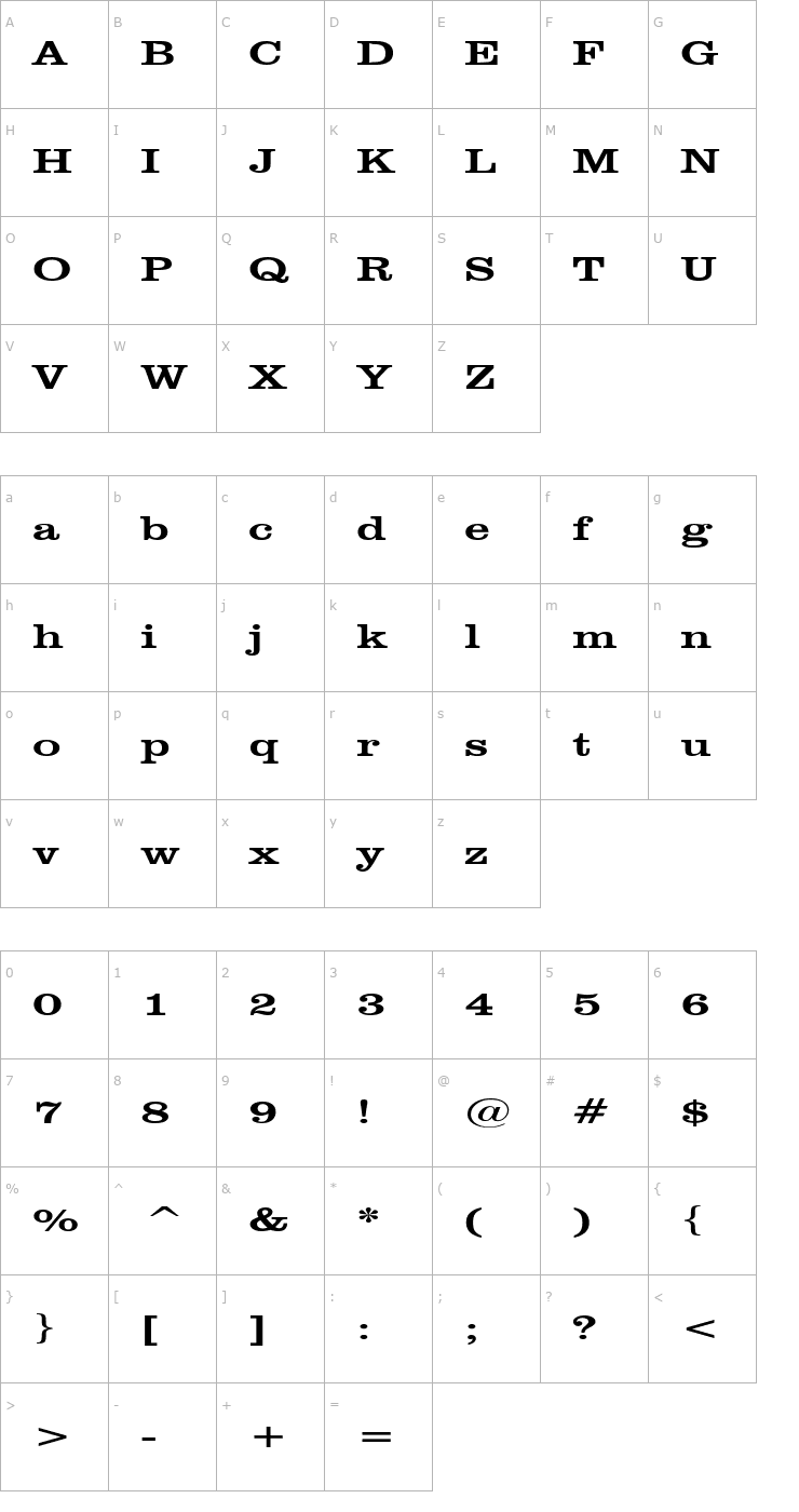 Character Map GettysburgExtended Font