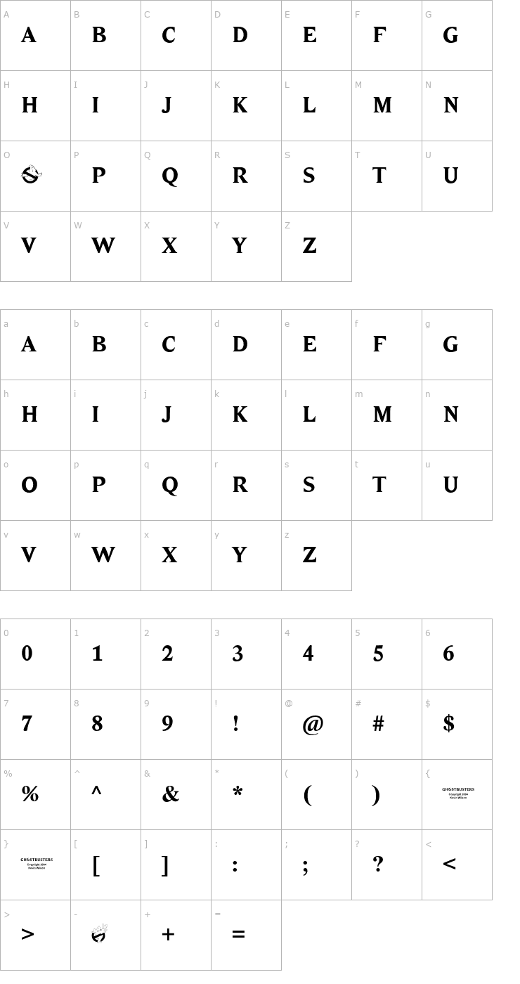 Character Map Ghostbusters Font