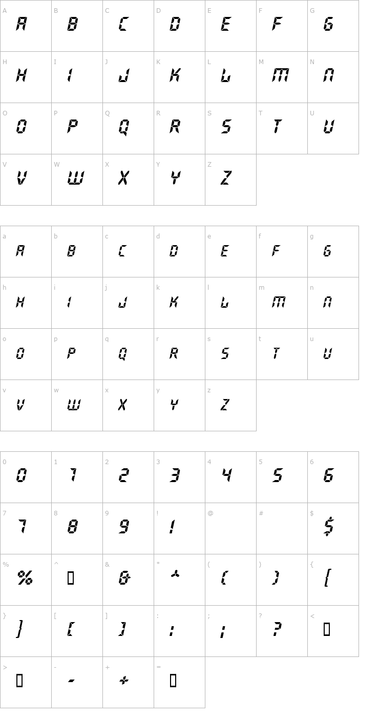 Character Map GhostMachine Oblique Font