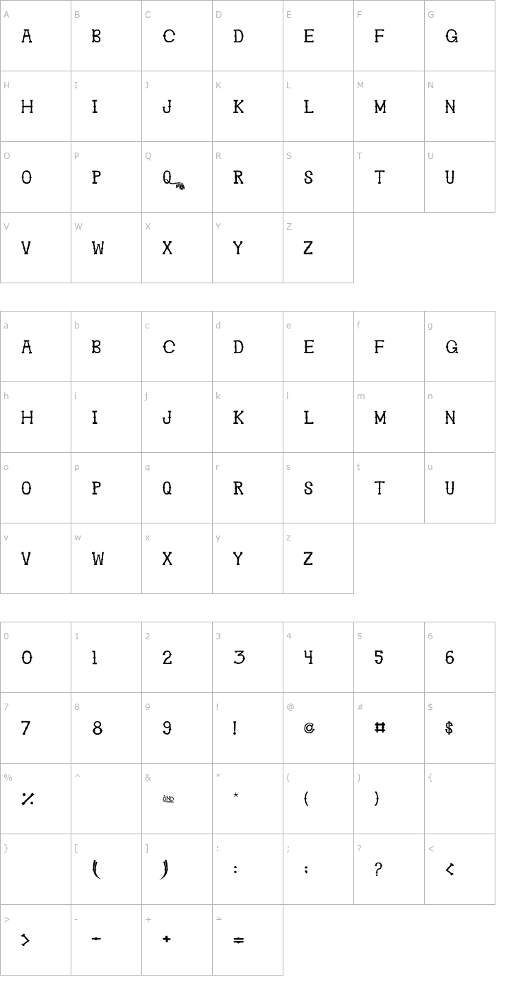 Character Map Ghosttown BC Font