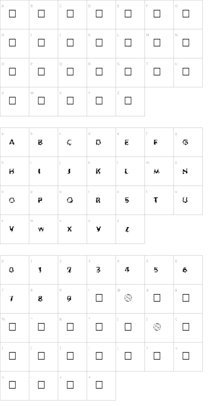 Character Map Ghoul Outline Fill Font