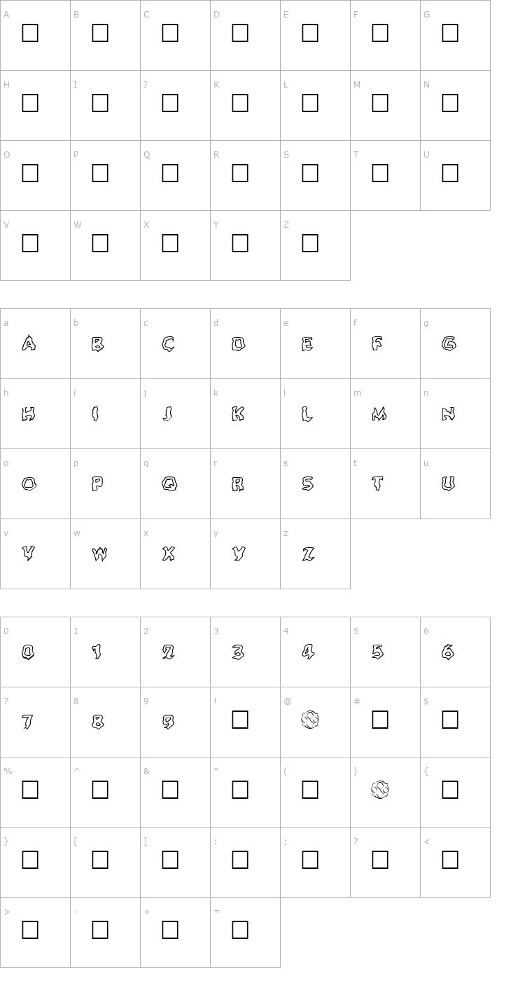 Character Map Ghoul Outline Font