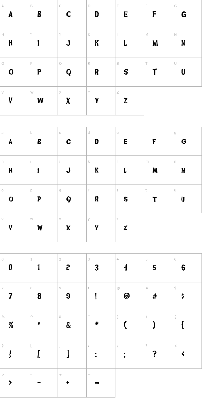 Character Map Ghoulish Fright AOE Font