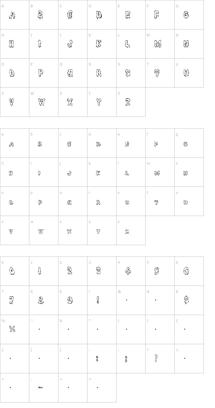 Character Map GhoulyCaps Regular Font