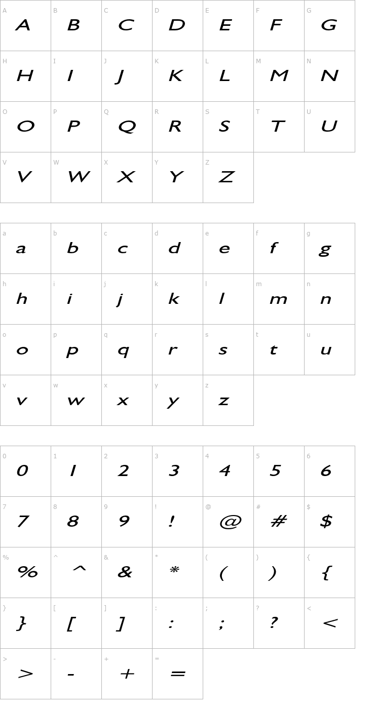 Character Map GibraltarExtended Italic Font