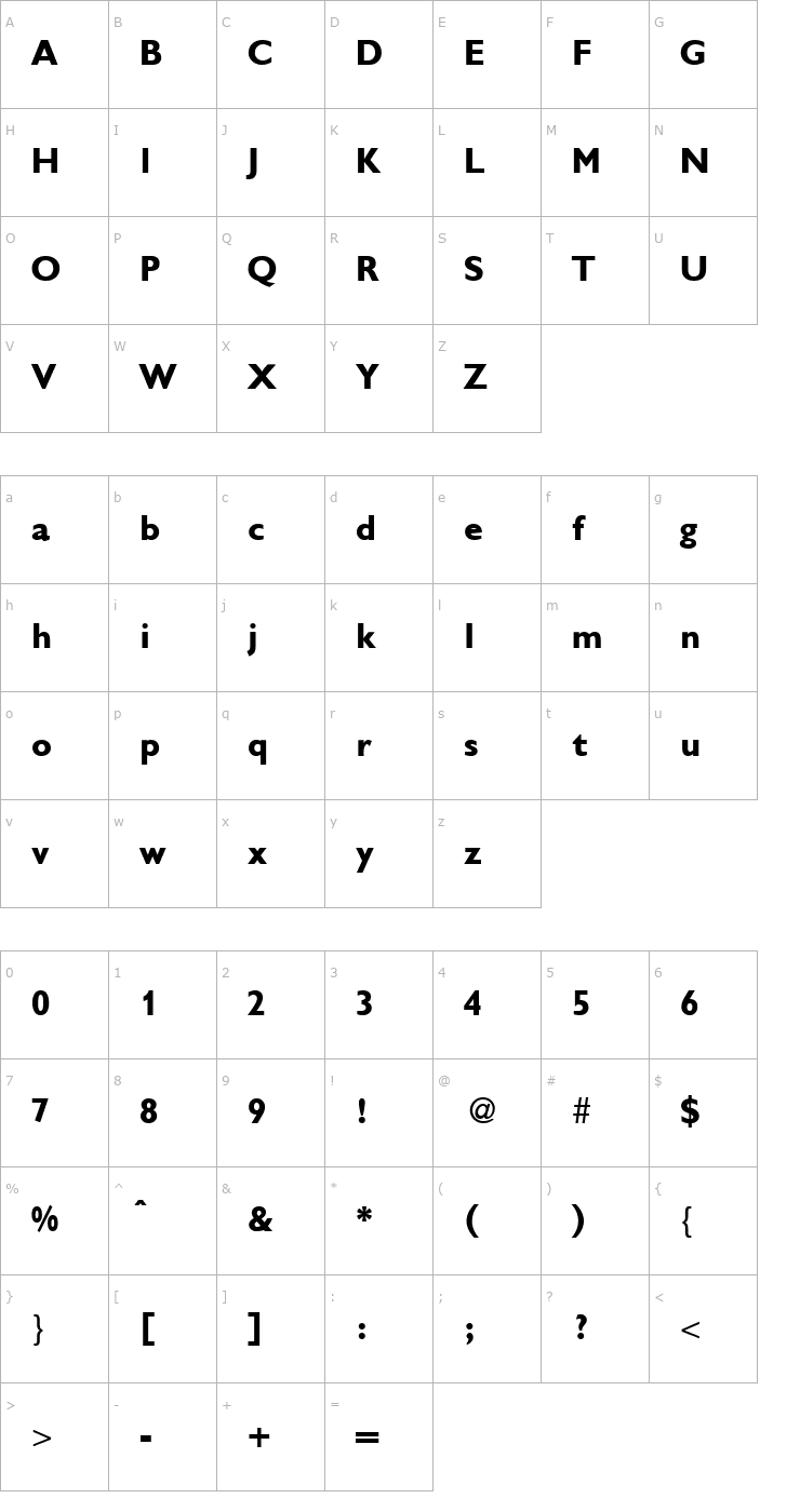 Character Map Gibson-Bold Font
