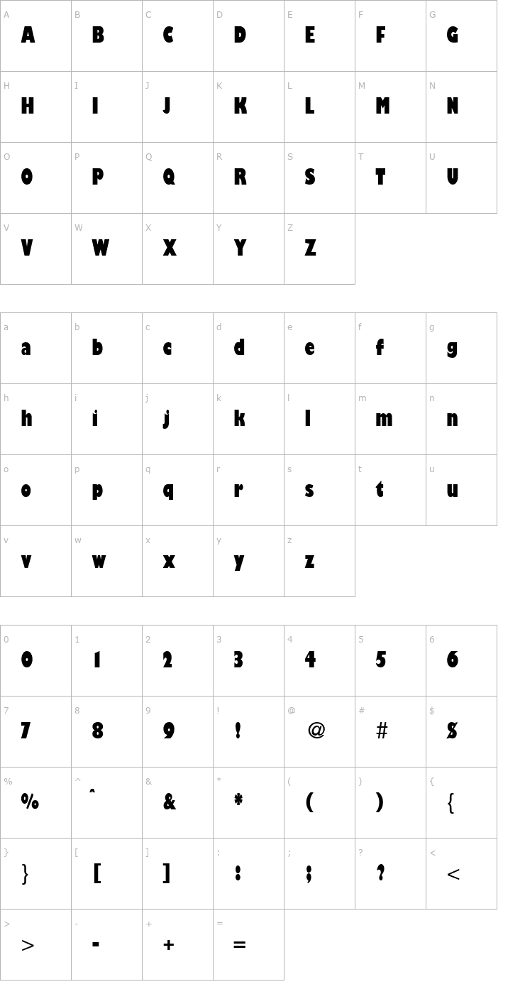 Character Map GibsonCondUltra-Regular Font
