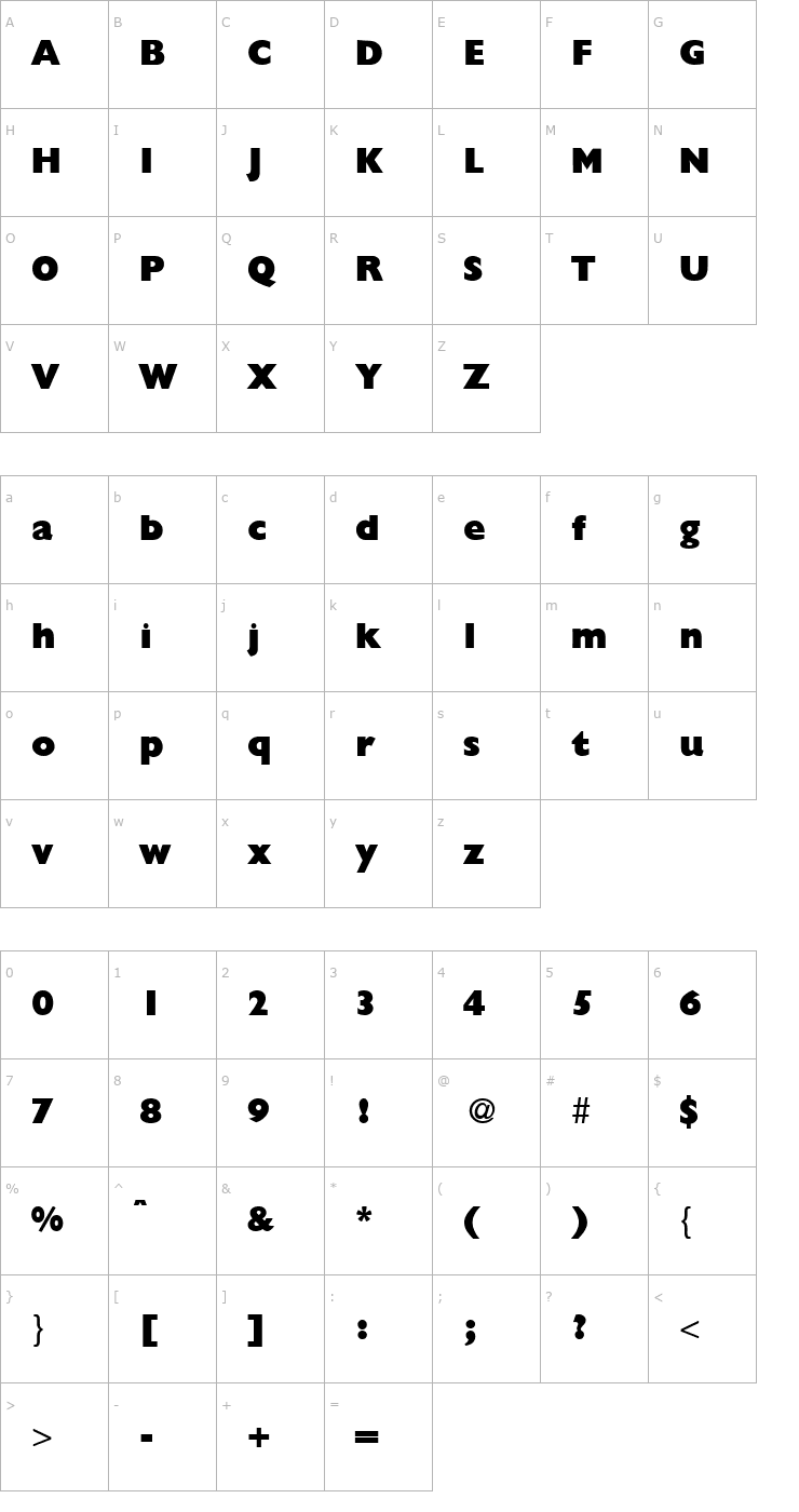 Character Map GibsonExtrabold-Regular Font