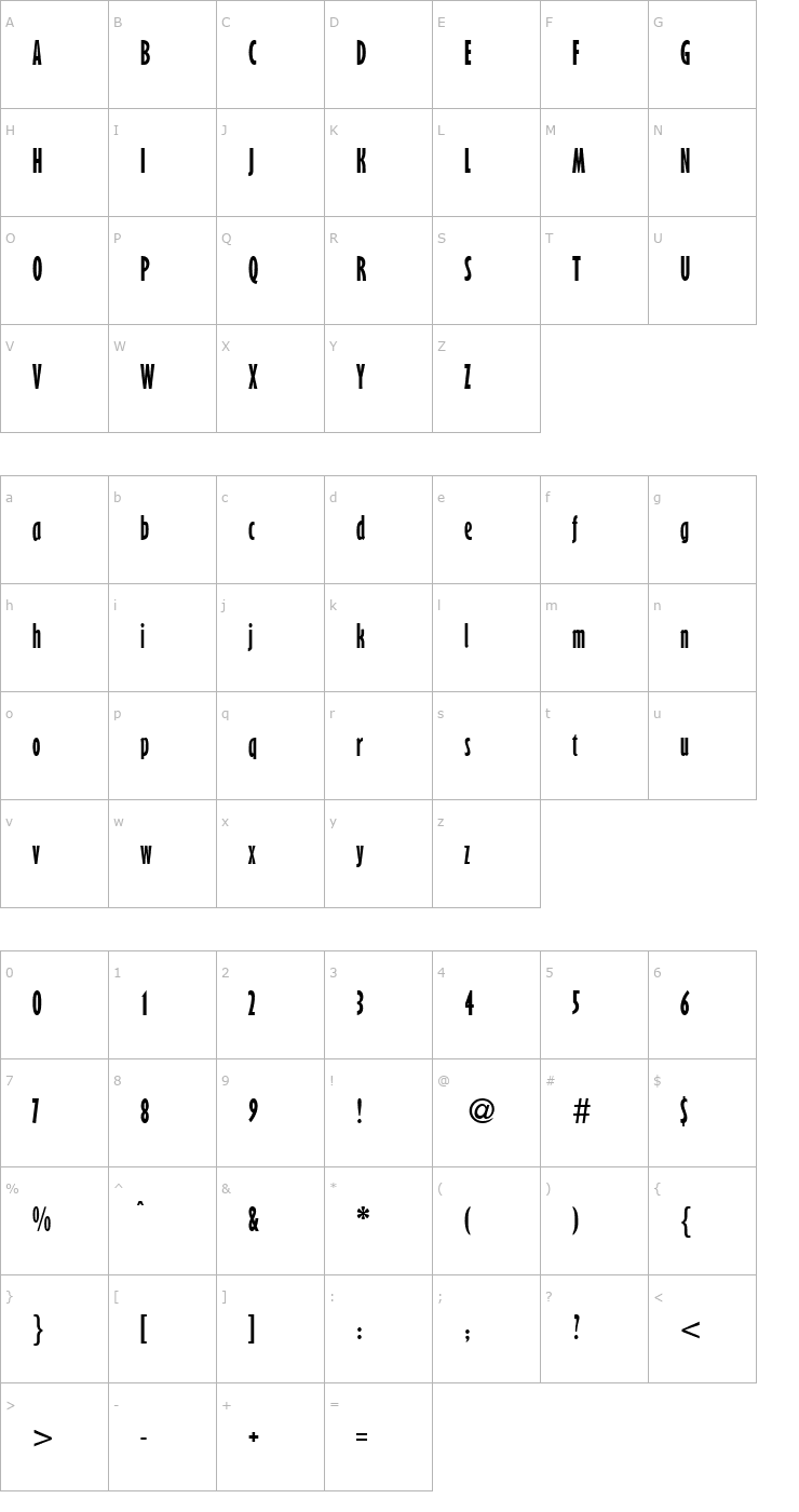 Character Map GibsonNarrow-Bold Font