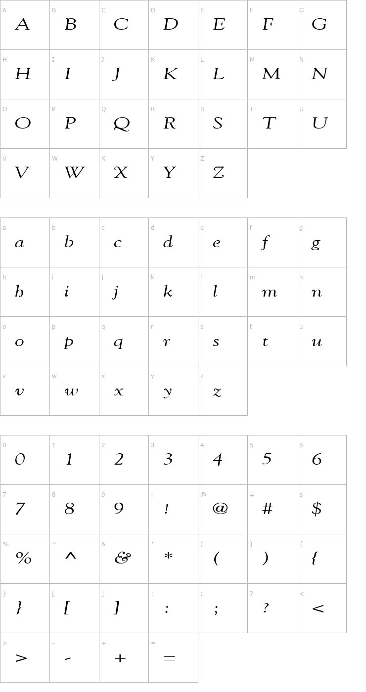 Character Map GildeBroad Italic Font
