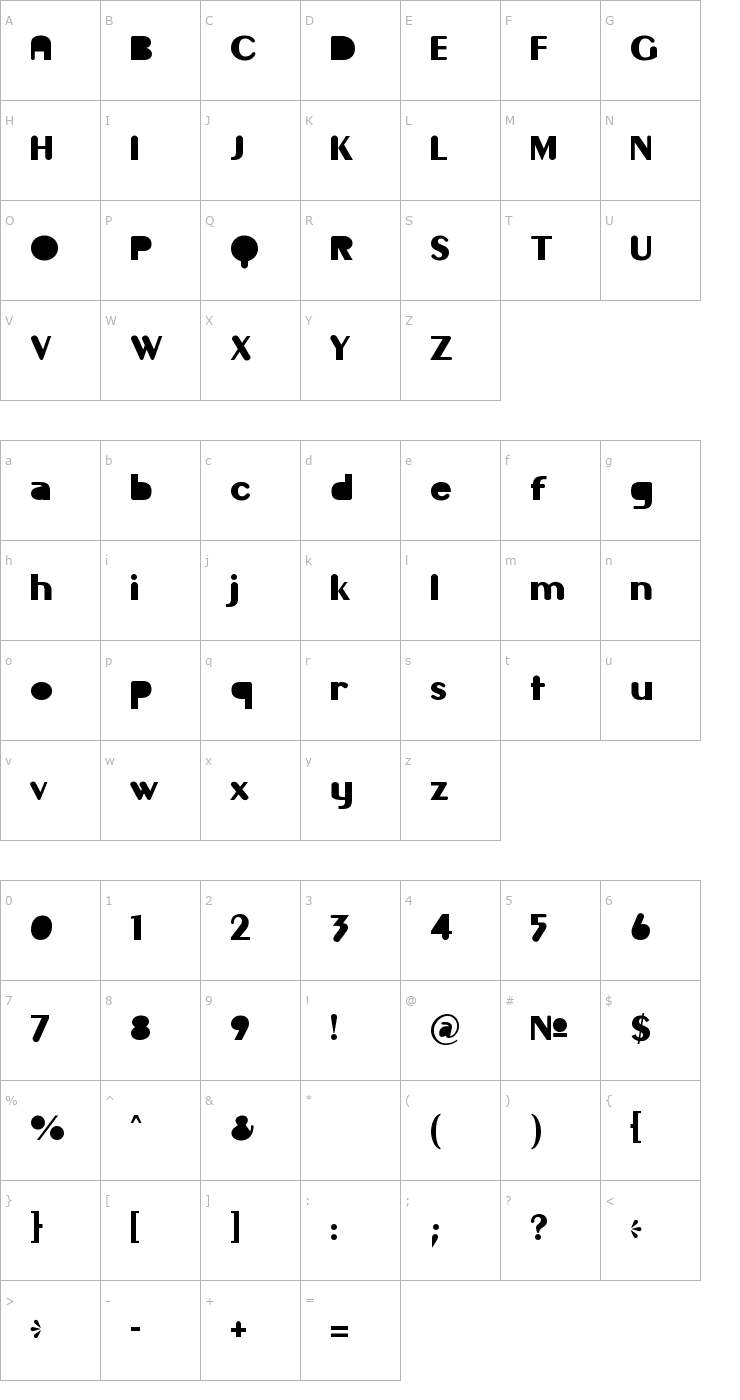 Character Map Gilgongo Mutombo Font