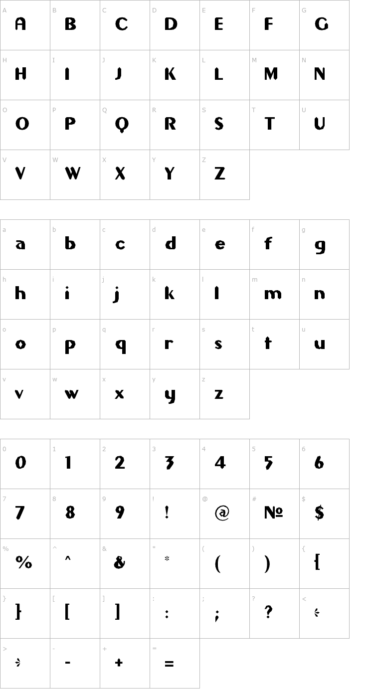 Character Map Gilgongo Sledge Font