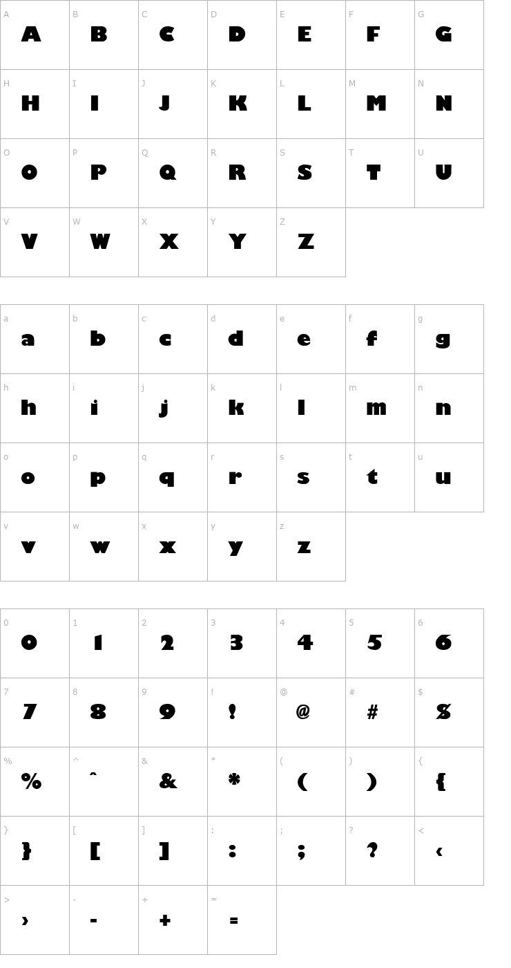 Character Map Giligan Black Font