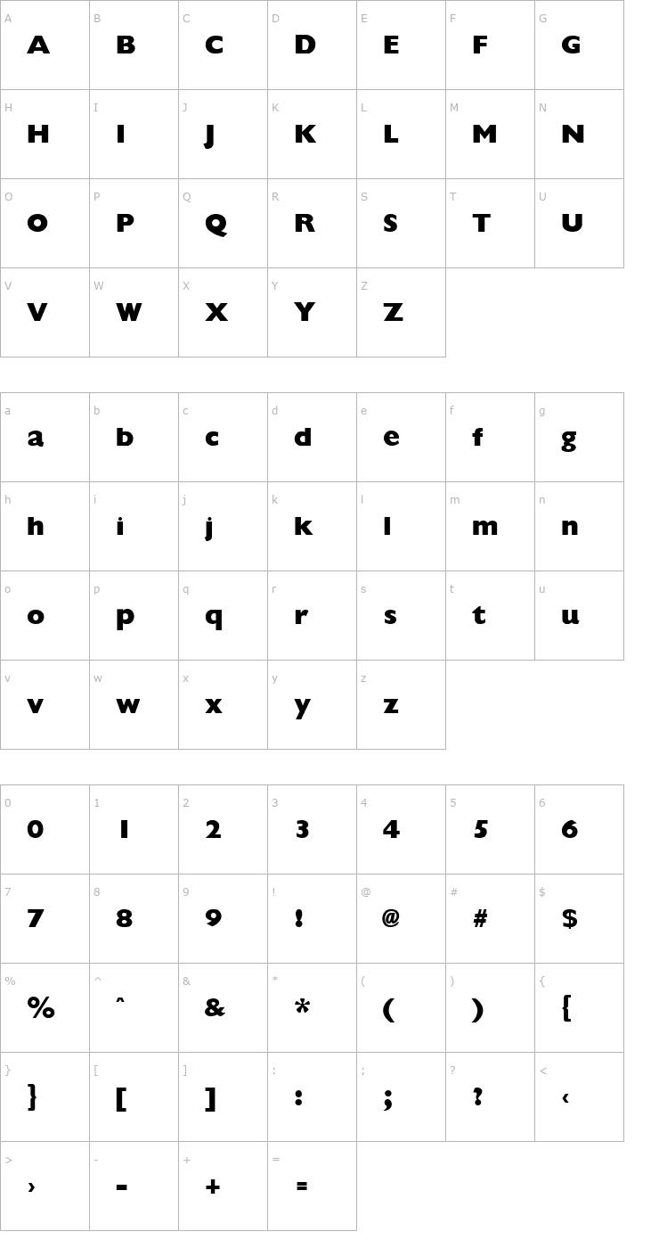 Character Map Giligan ExtraBold Font