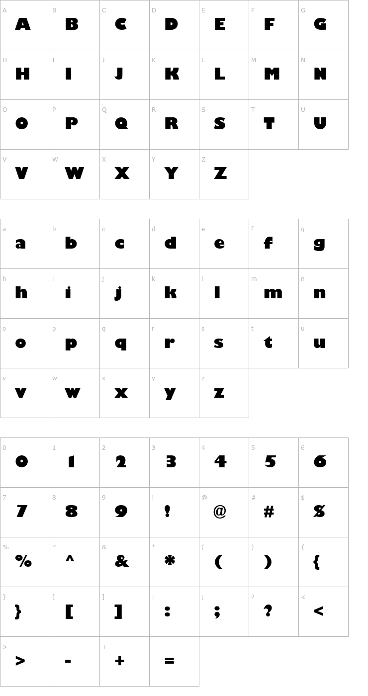 Character Map Gill Black SSi Black Font