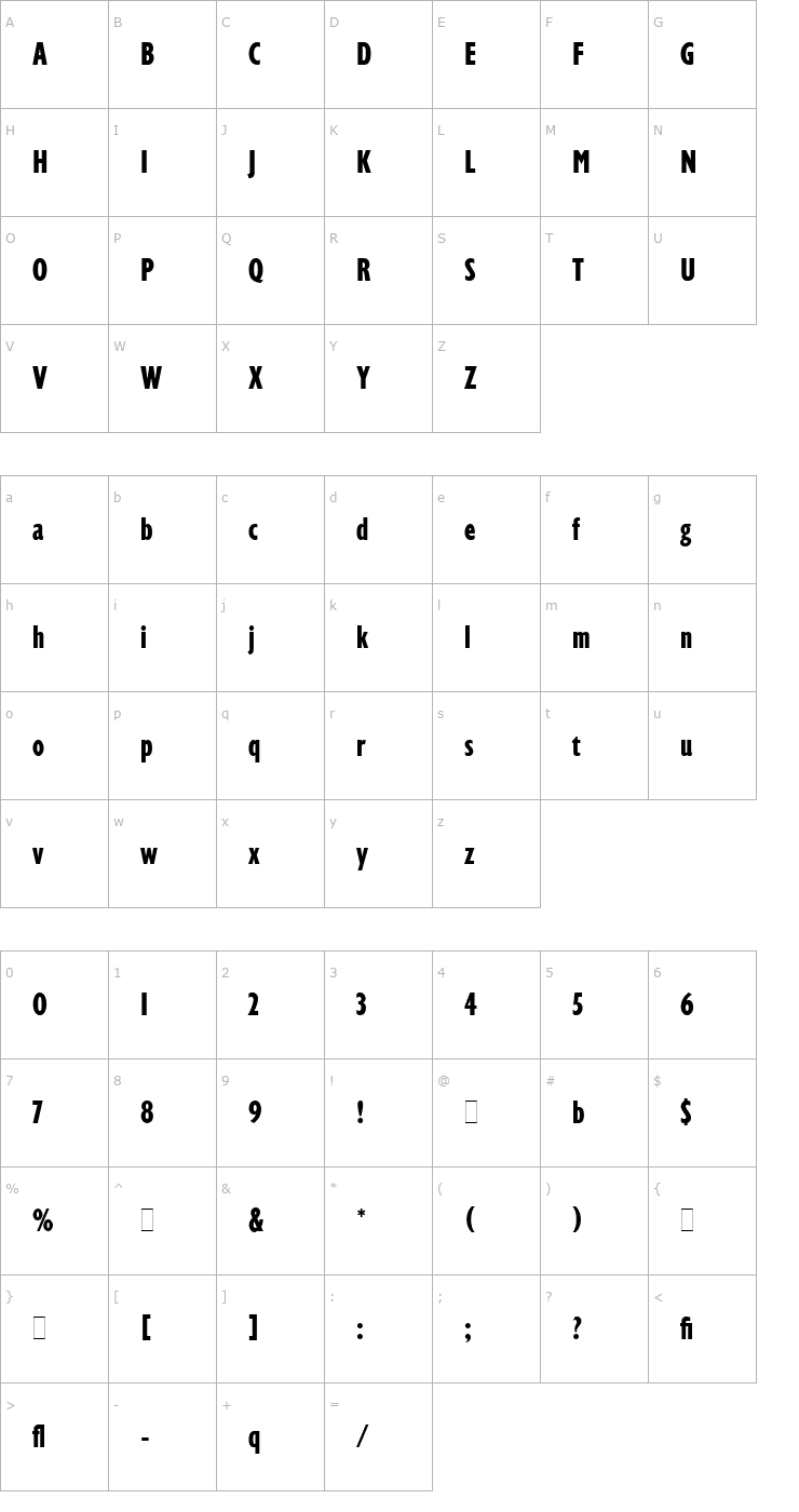 Character Map Gill Display Compressed LET Plain1.0 Font