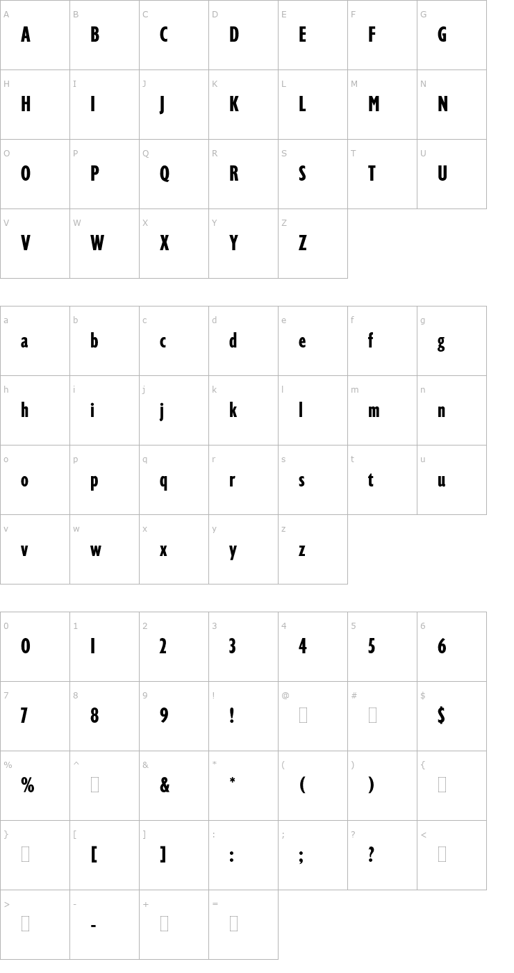 Character Map GillDisplayCompressedPlain Font