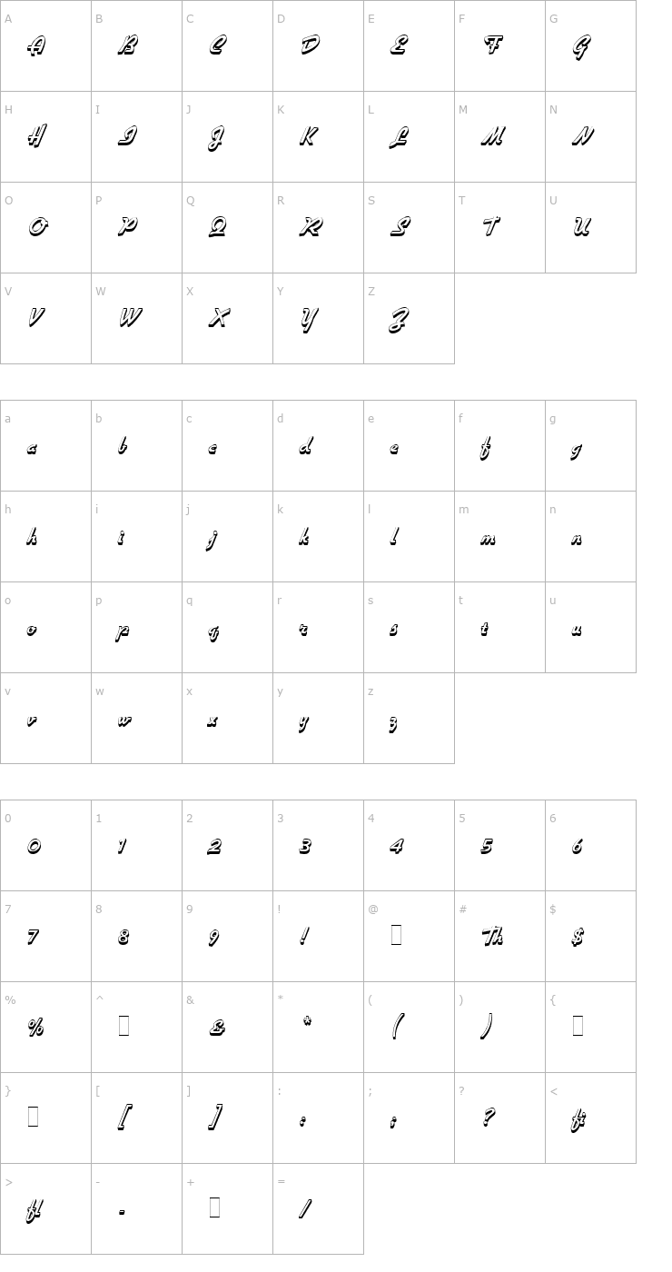 Character Map Gillies Gothic Ex Bd Shaded LET Plain1.0 Font