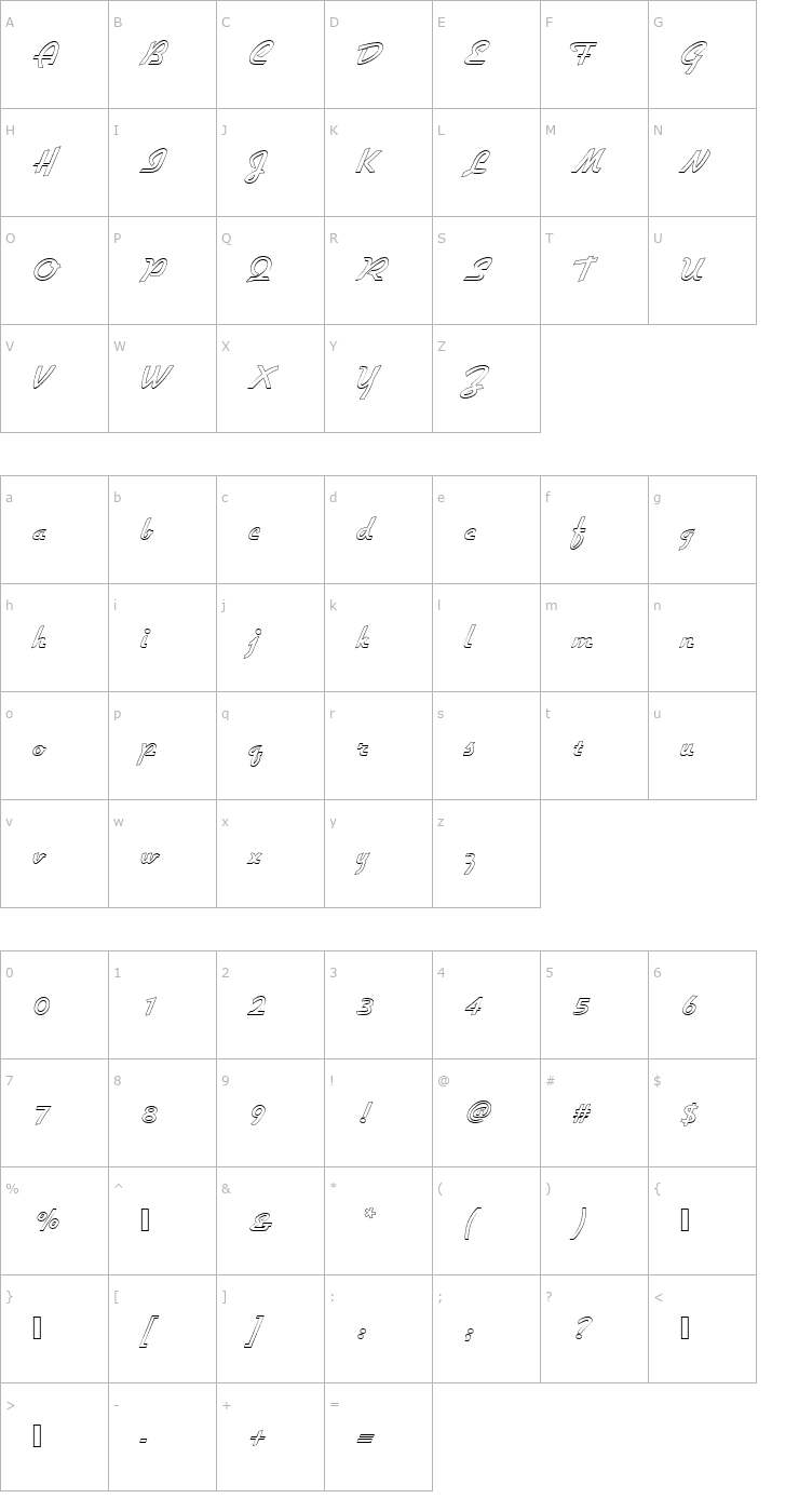 Character Map GilliesGotDBolOu1 Font