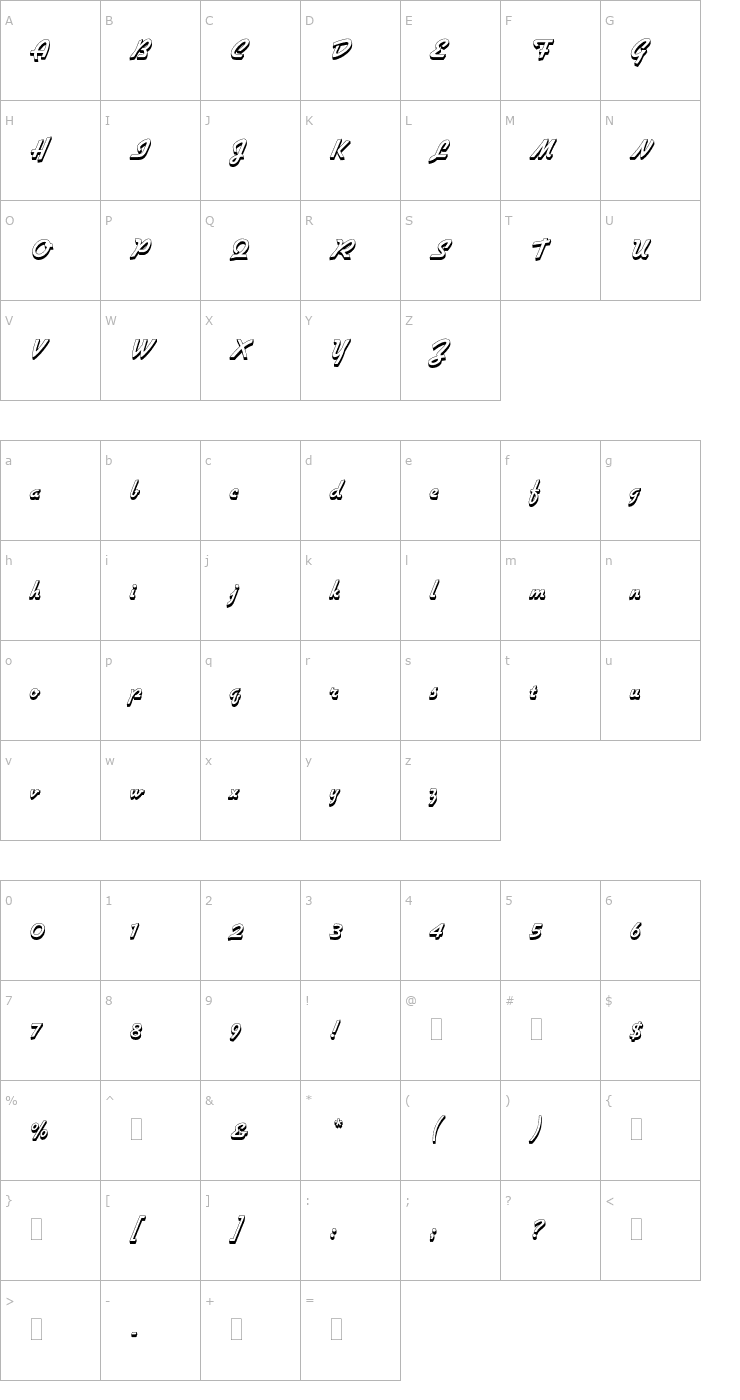 Character Map GilliesGothicExBdShadedPlain Font