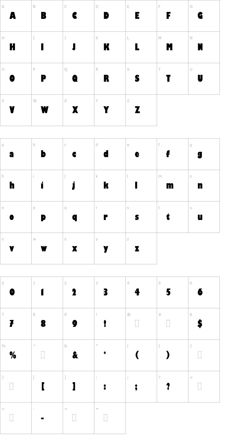 Character Map GillKayoCondensedPlain Font