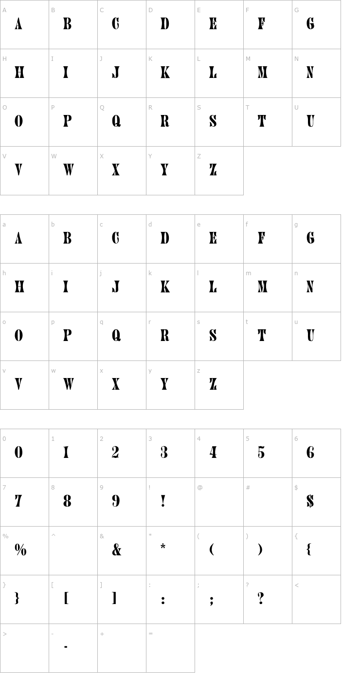 Character Map Gin Font