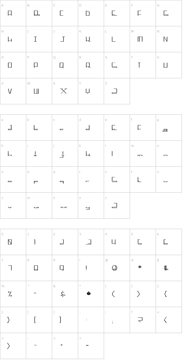 Character Map ginger Font