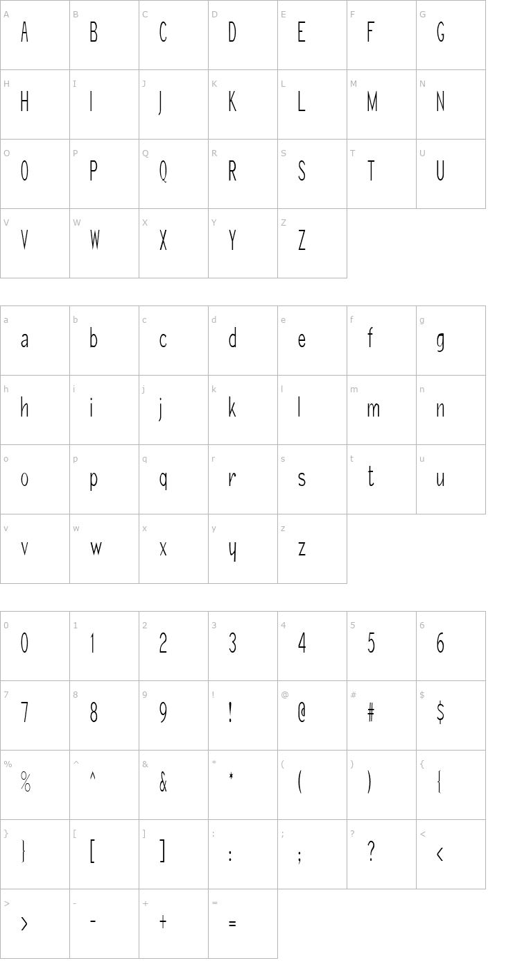 Character Map Girth Control Font