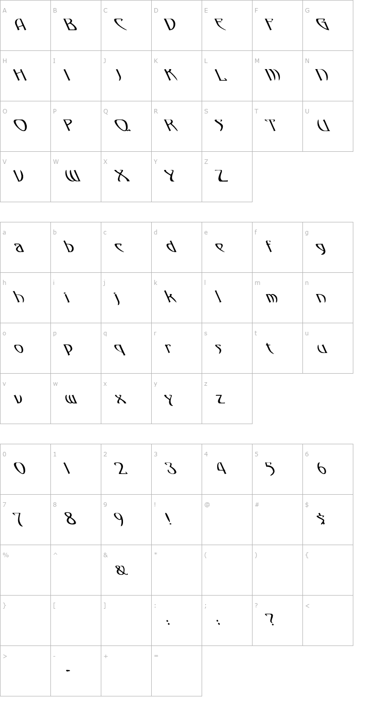 Character Map Gismonda Really Leftified Font