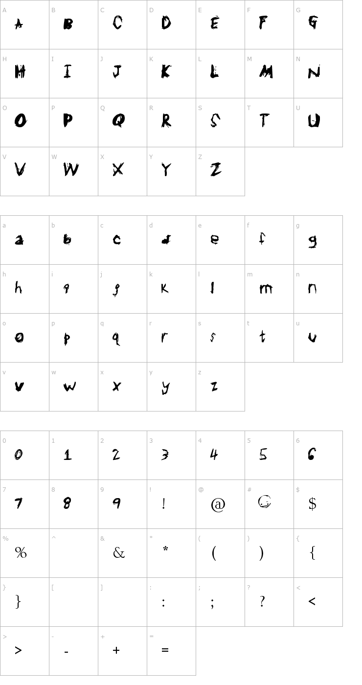 Character Map GL Scratchy Font