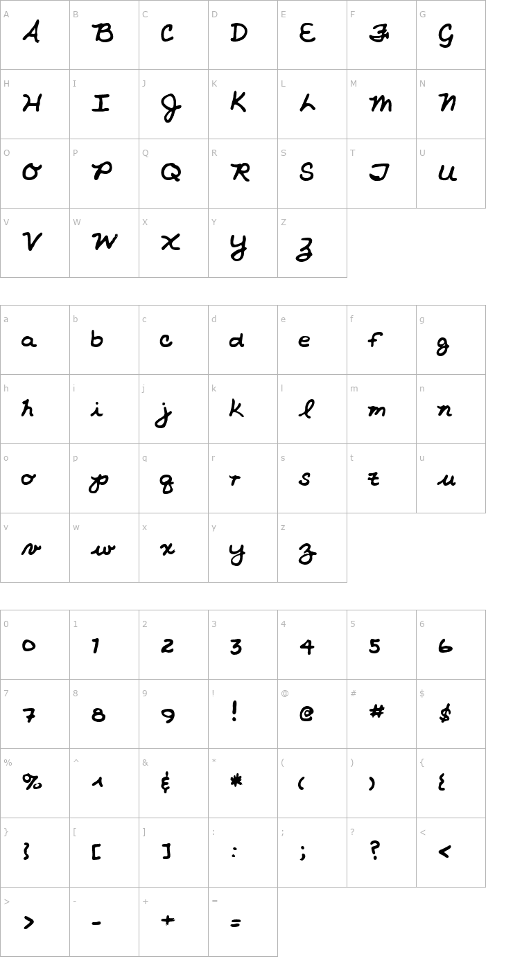 Character Map Gladys Regular Font
