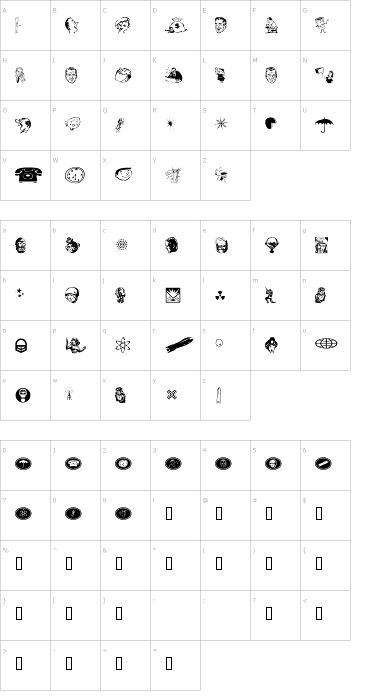 Character Map Glamocon RetroBats Font