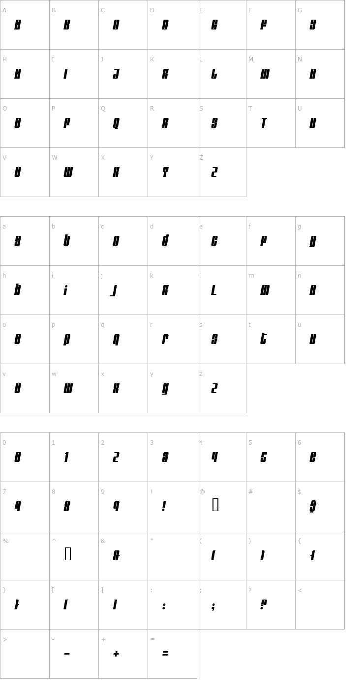 Character Map Glare Italic Font