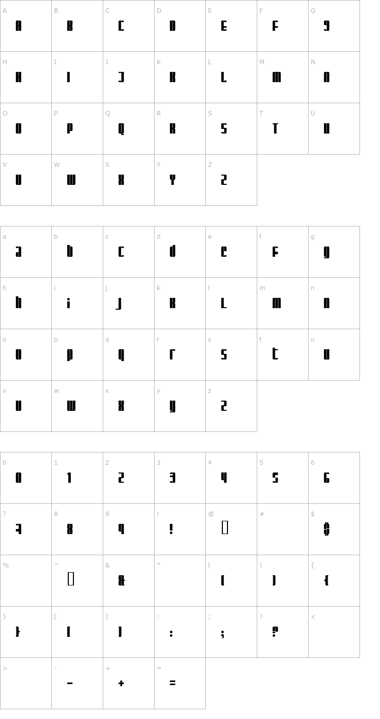 Character Map Glaring Font