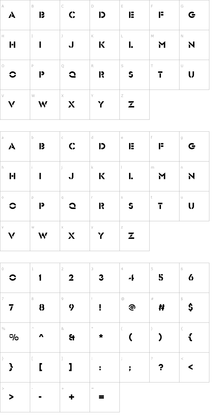 Character Map Glaser_Becker_Stencil Font